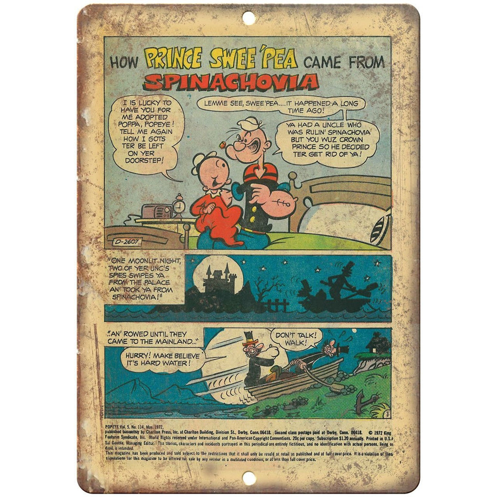 Popeye The Sailor Spinach Comic Ad 10" X 7" Reproduction Metal Sign J222