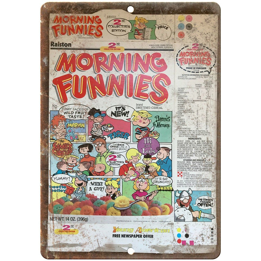 Morning Funnies Cereal Box Art 9" x 12" Reproduction Metal Sign N384