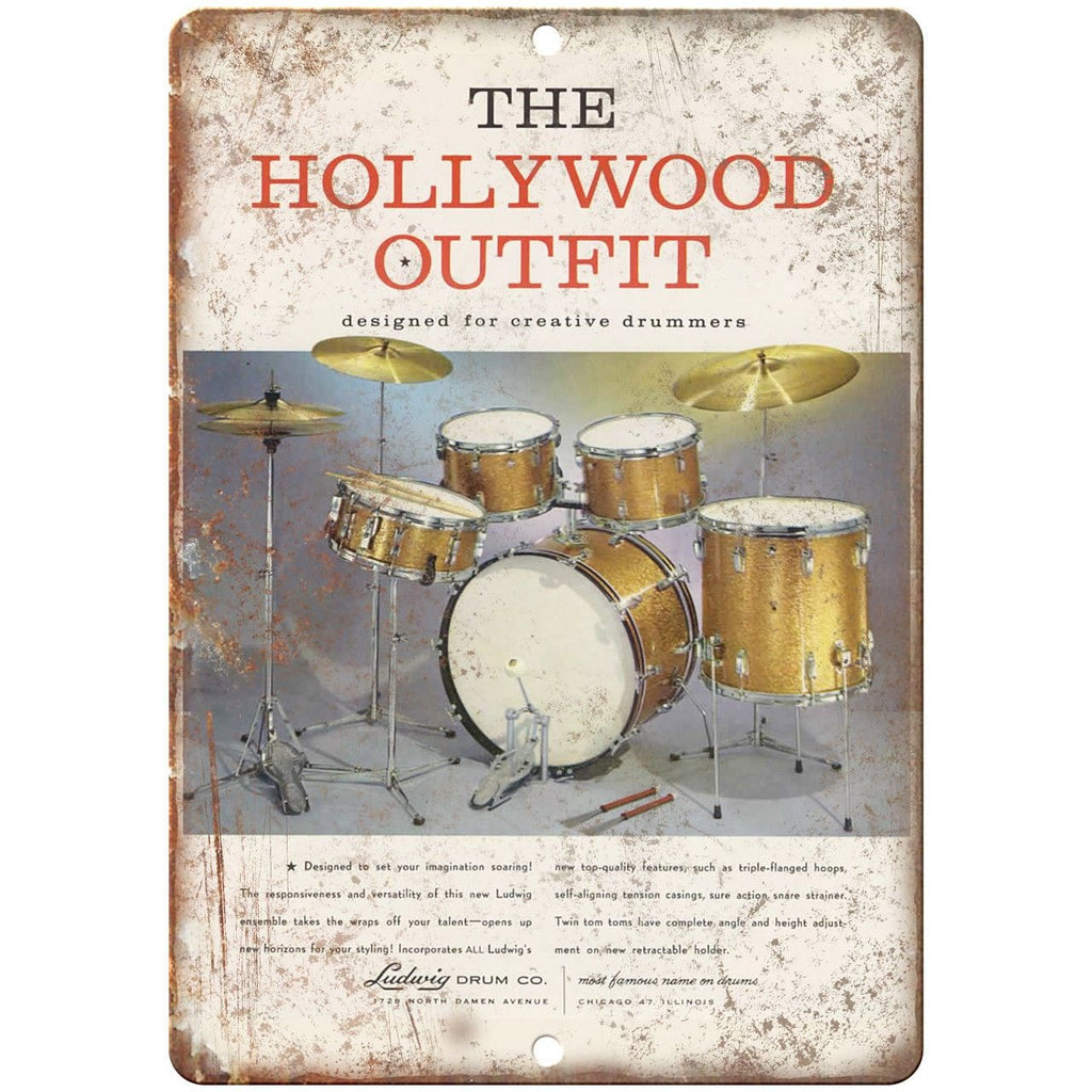 Ludwig Drum Co The Hollywood Outfit Ad 10" X 7" Reproduction Metal Sign R04