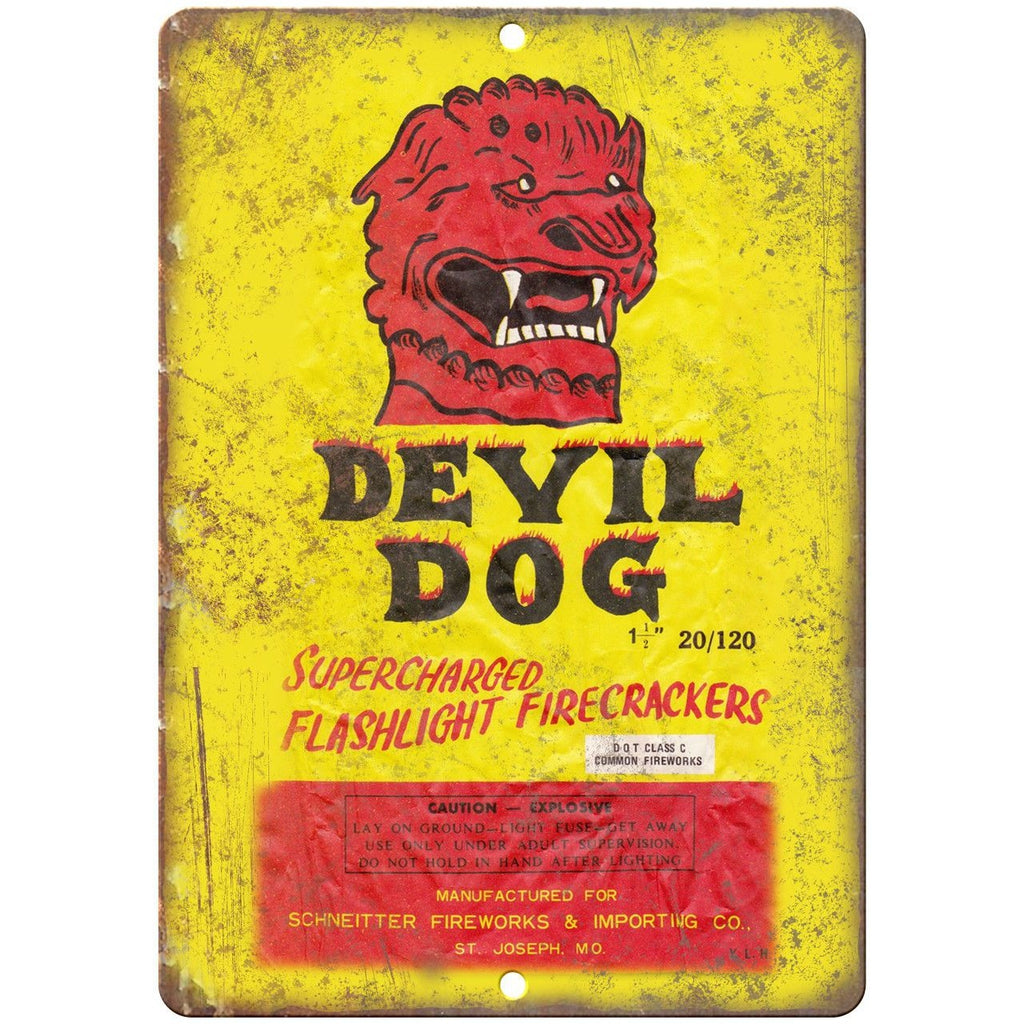 Devil Dog Firecracker Package Art 10" X 7" Reproduction Metal Sign ZD37