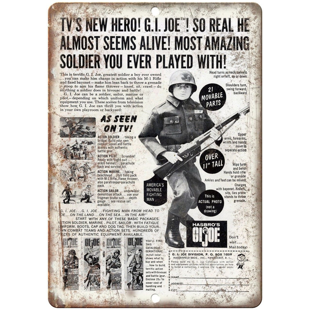 GI Joe Vintage Hasbro Action Figure Ad 10" X 7" Reproduction Metal Sign J165