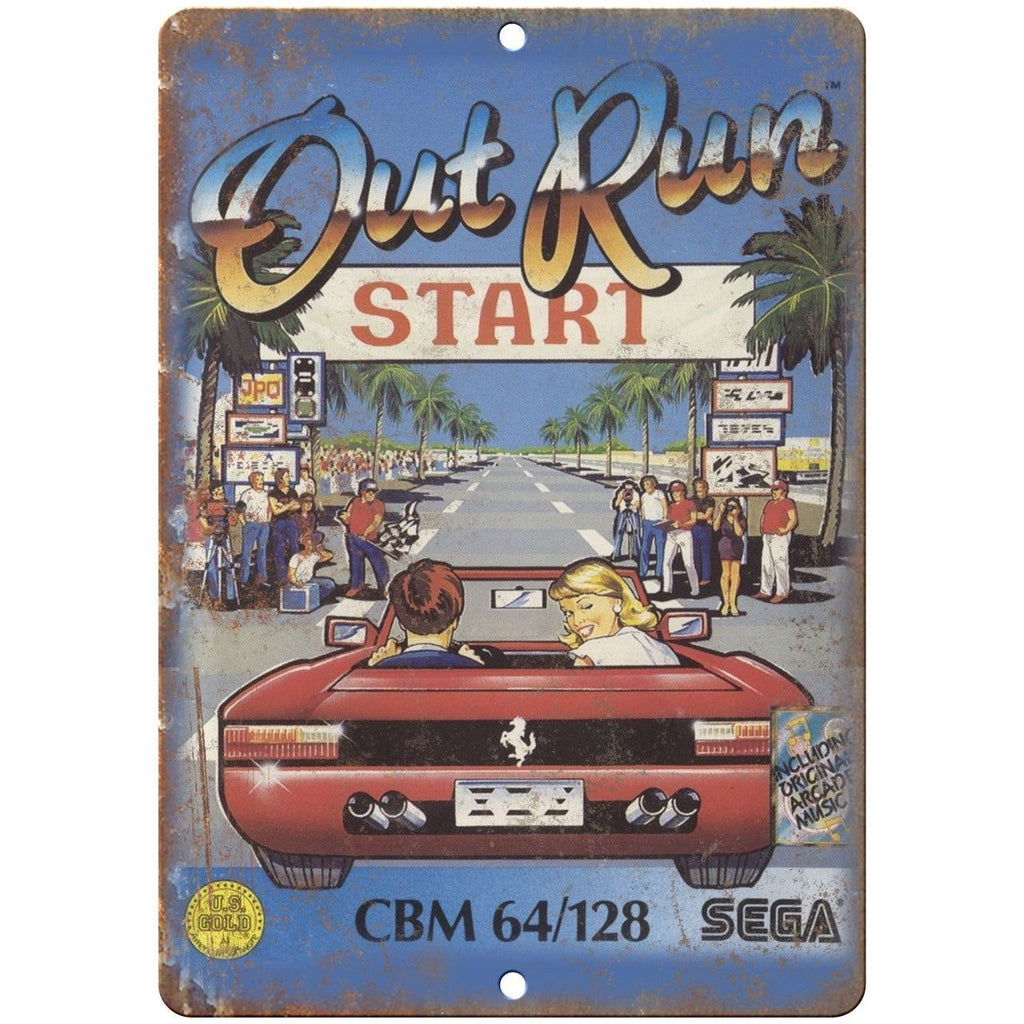 Out Run Commodore 64 Sega Box Art 10" x 7" Reproduction Metal Sign G162