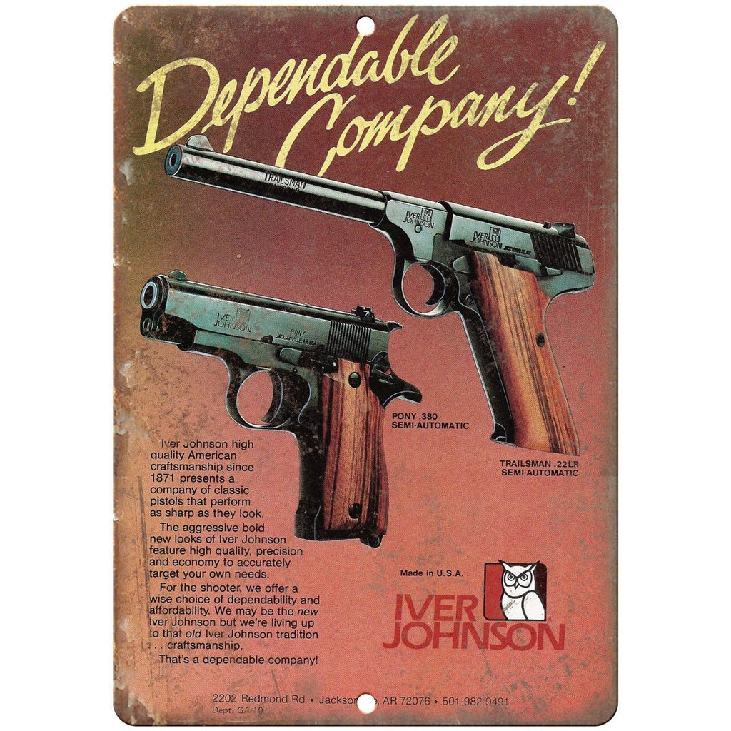 Iver Johnson Pony Trailsman Pistol Vintage Ad 10" x 7" Reproduction Metal Sign