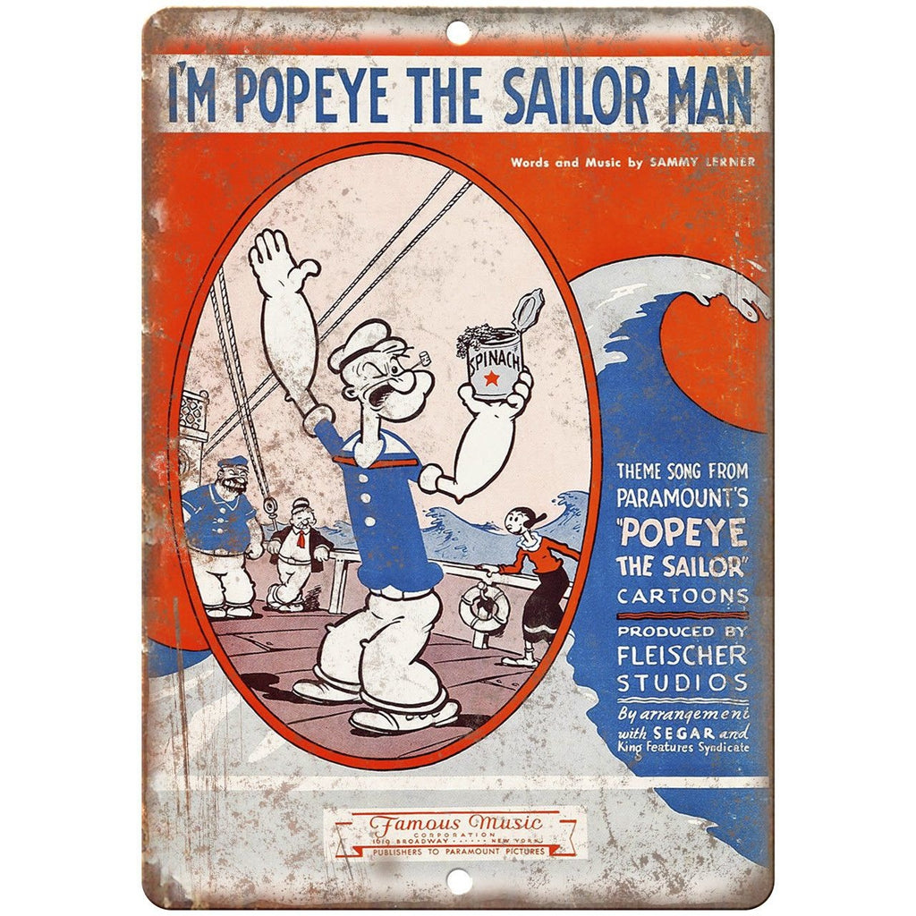 Im Popeye The Sailor Man Fleischer Studios 9" x 12" Reproduction Metal Sign J253