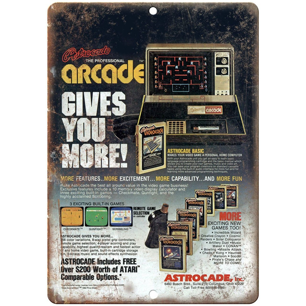 Astrocade Arcade Gaming System 10" x 7" Retro Look Metal Sign