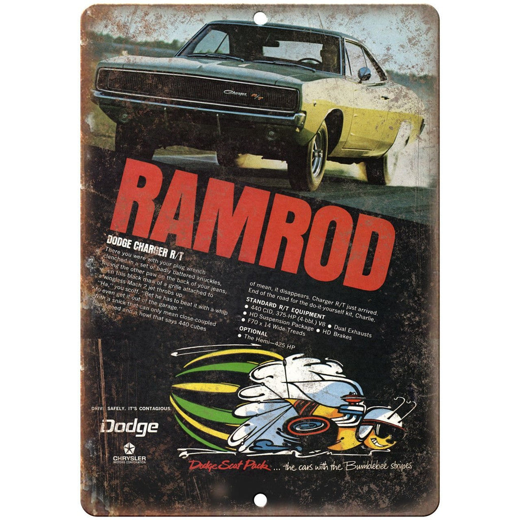 Dodge Ramrod Charger R/T Vintage Auto Ad 9" x 12" Reproduction Metal Sign A231