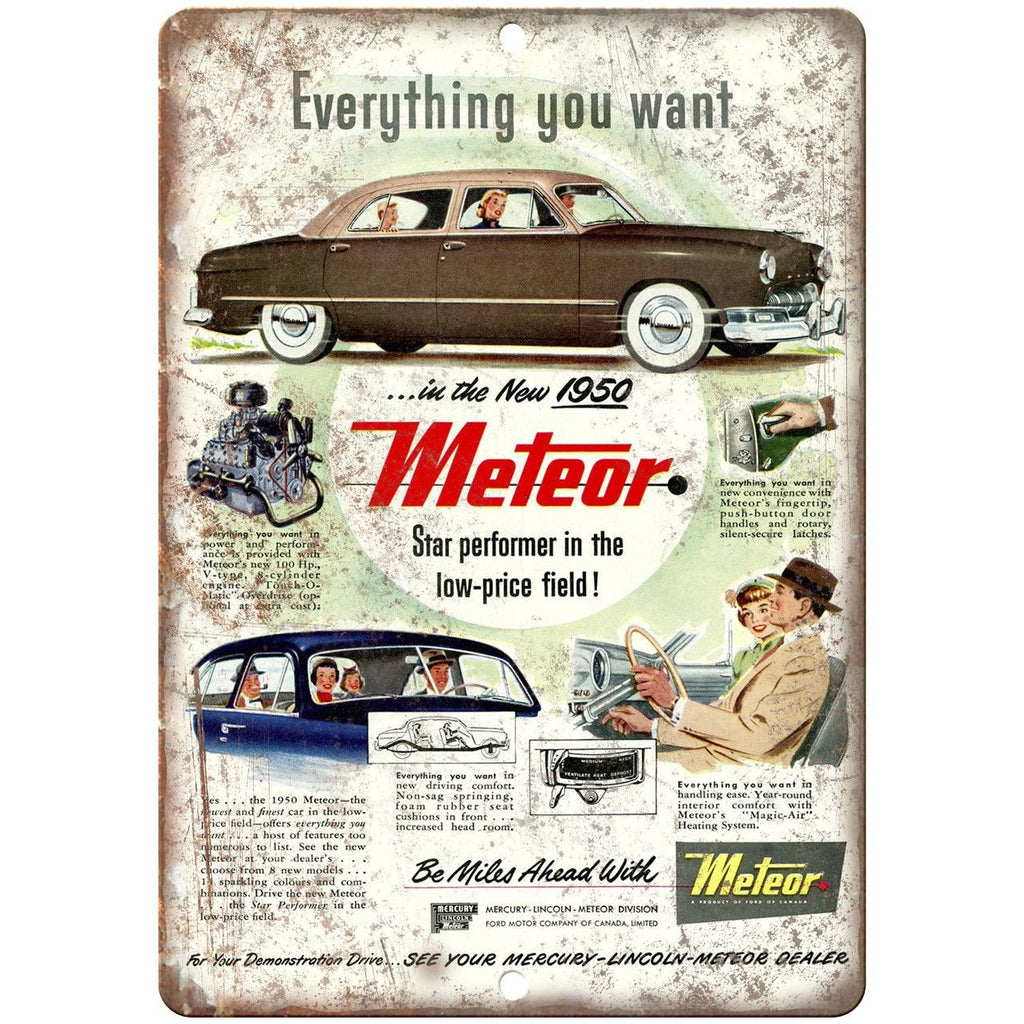 1950 Mercury Meteor Automobile Vintage Ad 10" x 7" Reproduction Metal Sign A317