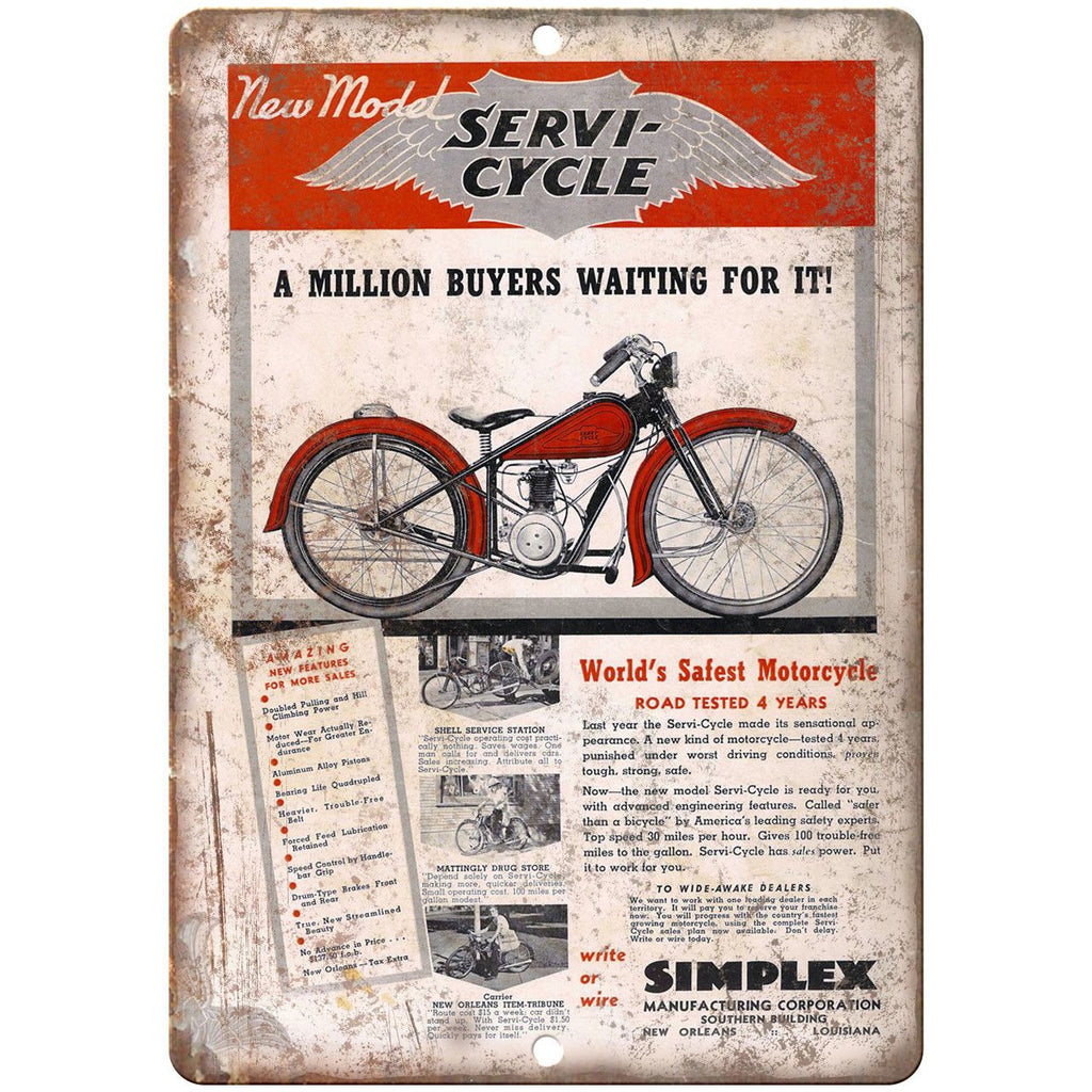 Servi Cycle Vintage Bicycle Art Ad 10" x 7" Reproduction Metal Sign B426