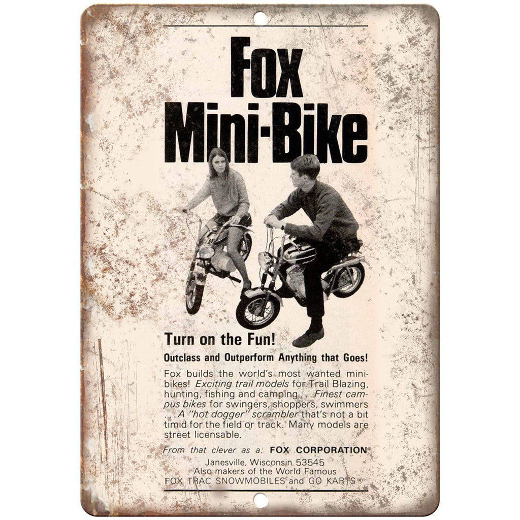 Fox Mini Bike Vintage Bicycle Art Ad 10" x 7" Reproduction Metal Sign B425