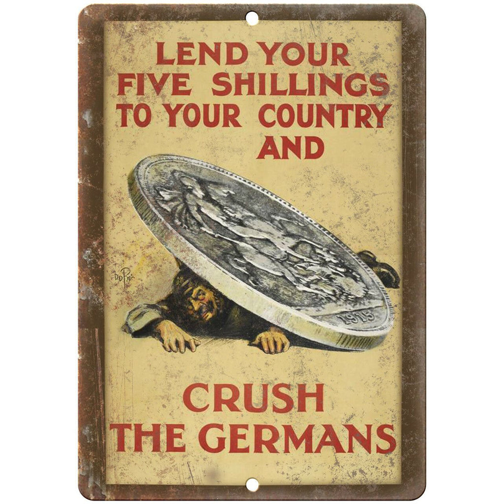 Crush The Germans Vintage WW2 Poster Art 10" x 7" Reproduction Metal Sign M66