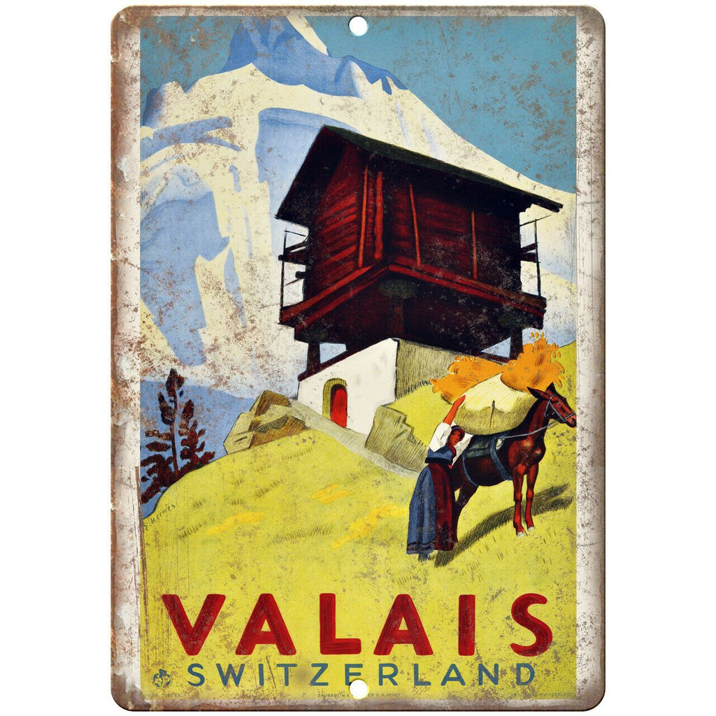 Valais Switzerland Travel Poster Art 10" x 7" Reproduction Metal Sign T45