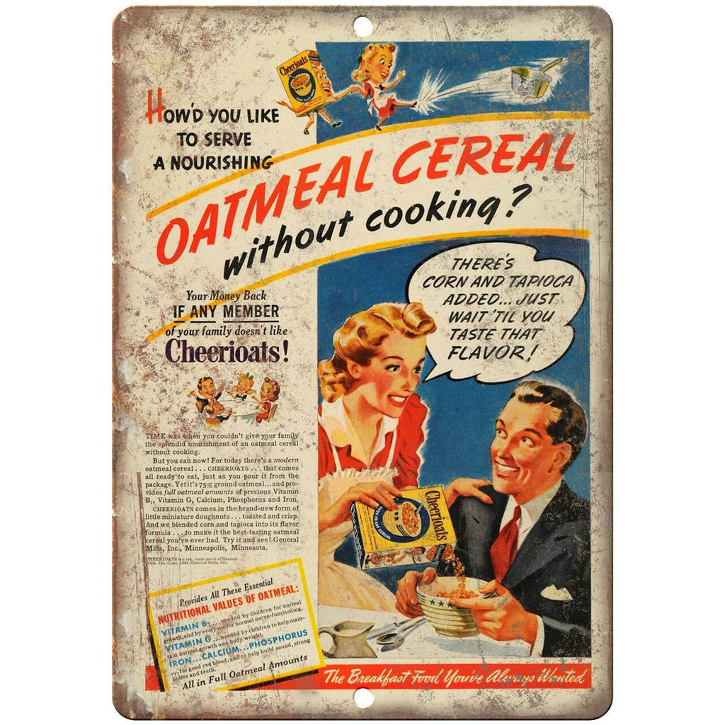 Oatmeal Cereal Cheerioats Vintage Ad 9" x 12" Reproduction Metal Sign N392