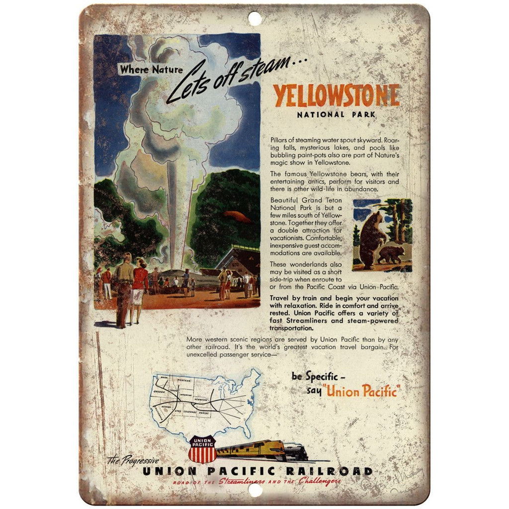 Yellowstone National Park Vintage Ad Flyer 10" x 7" Reproduction Metal Sign A150