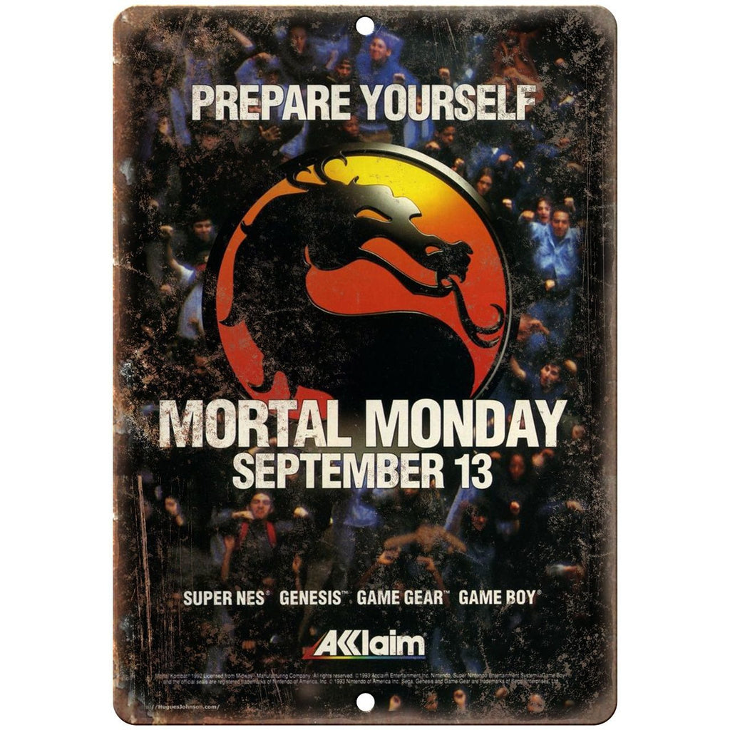 Mortal Kombat Release Ad RARE Acclaim Gaming 10" x 7" Retro Look Metal Sign