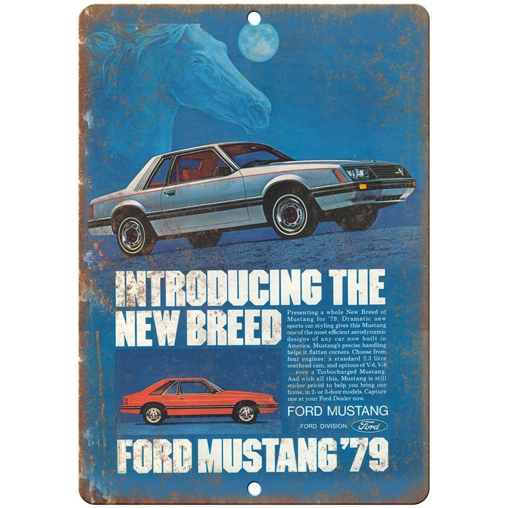 1979 - Ford Mustang Sportscar Vintage Ad - 10" x 7" Retro Look Metal Sign