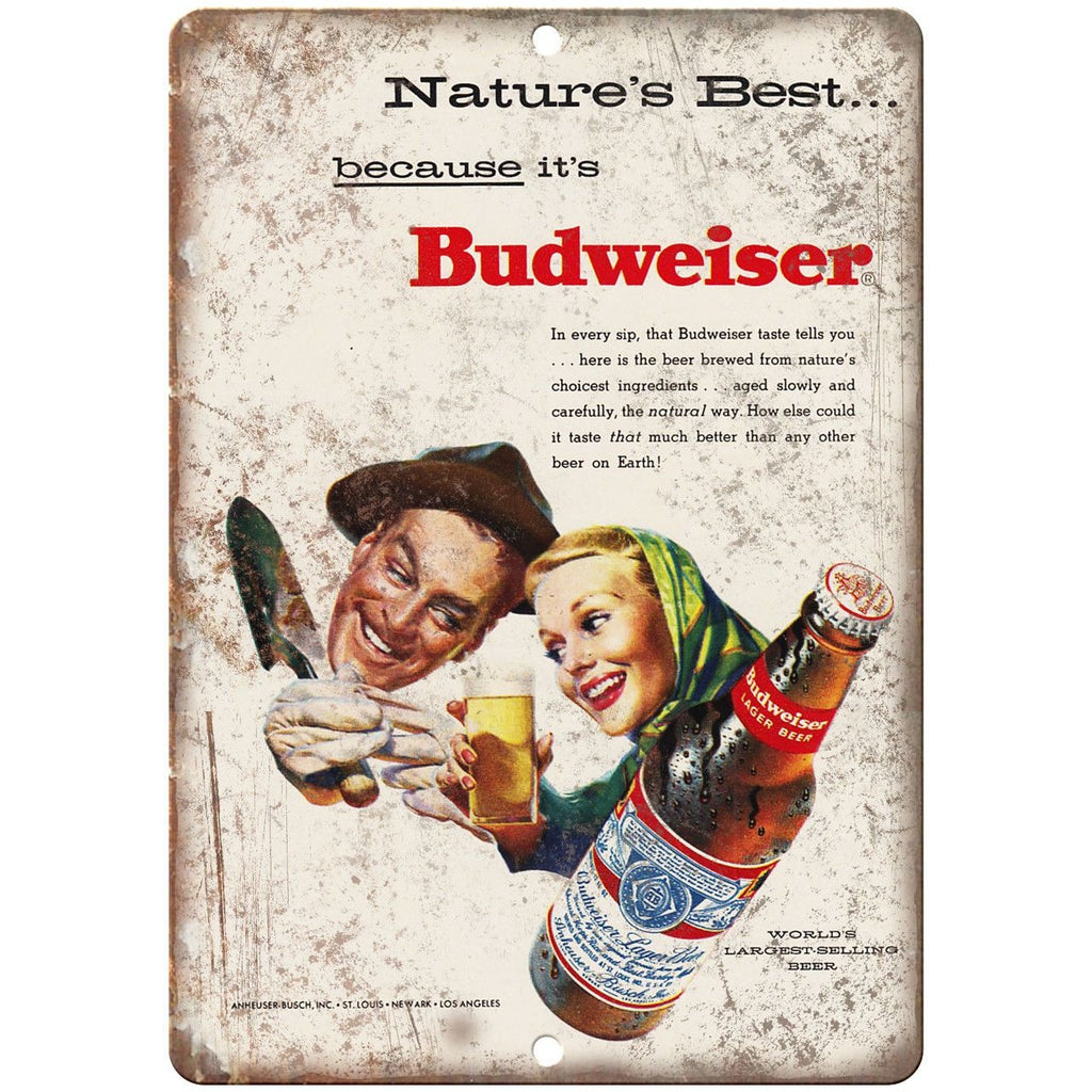 Budweiser Natures Best Beer Vintage Ad 10" x 7" Reproduction Metal Sign E313