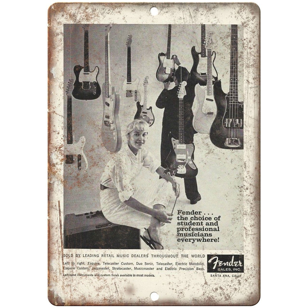Fender Guitar Vintage Print Advertisment 10" X 7" Reproduction Metal Sign R03