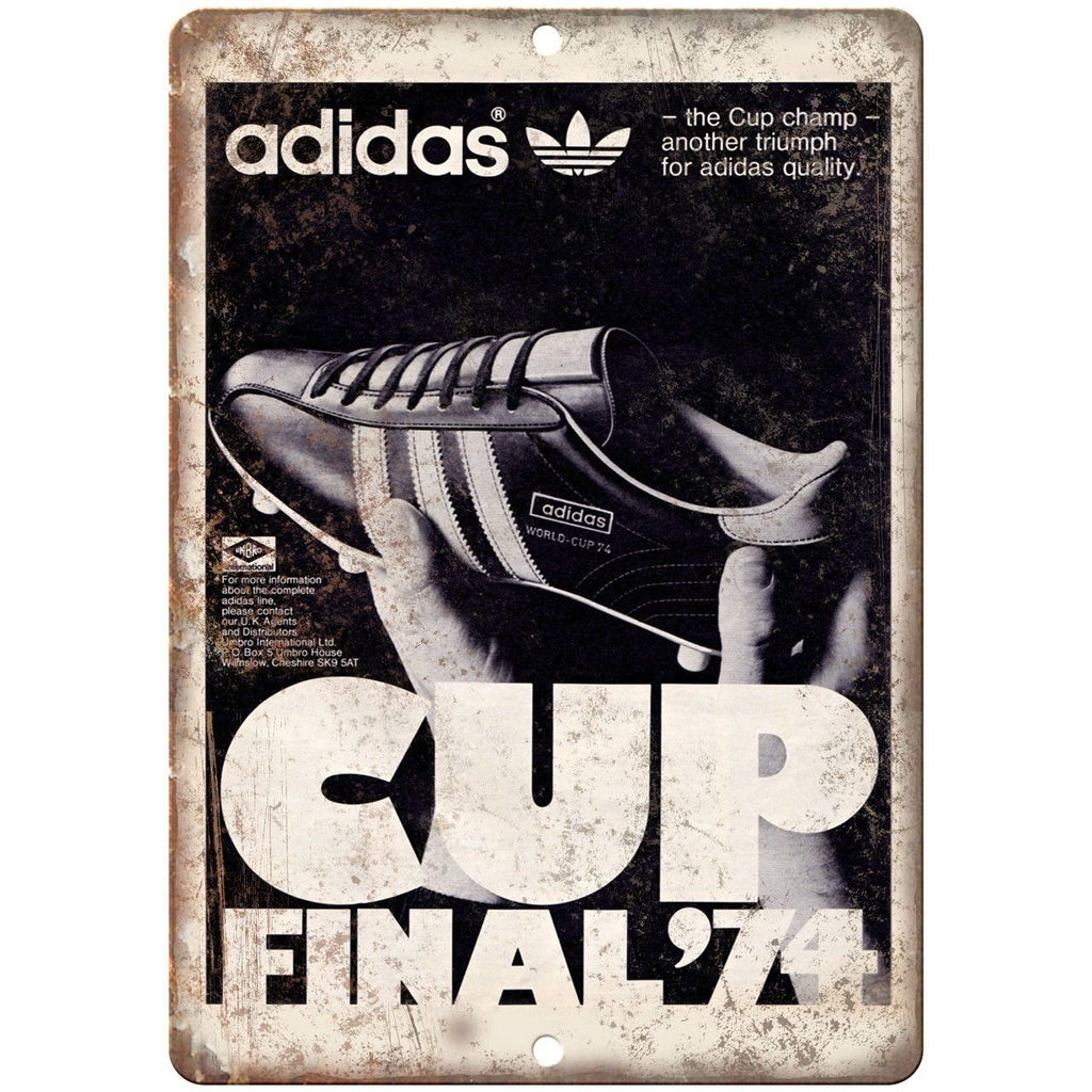 1974 Adidas World Cup Soccer Cleates Ad 10" X 7" Reproduction Metal Sign ZE39