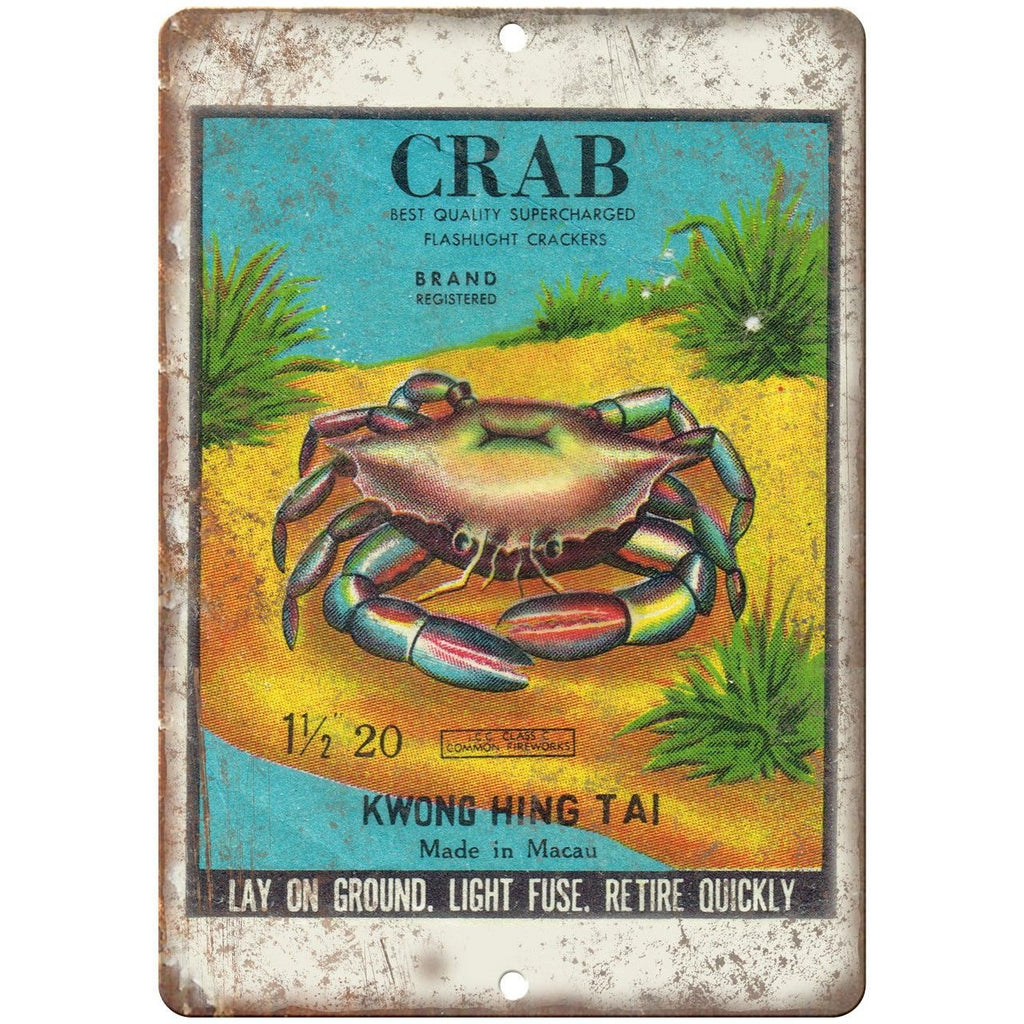 Crab Firecracker Package Art 10" X 7" Reproduction Metal Sign ZD110