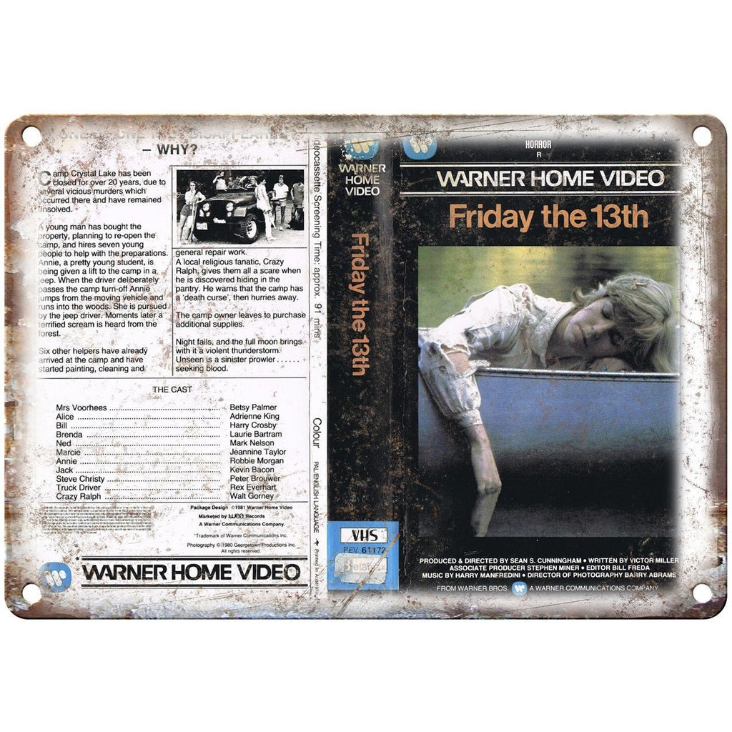 Warner Home Video Friday The 13Th Jason VHS 10" X 7" Reproduction Metal Sign V14