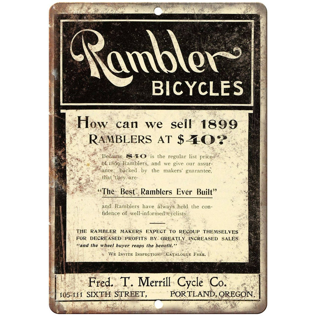 Rambler Bicycles Vintage Art Ad 10" x 7" Reproduction Metal Sign B415