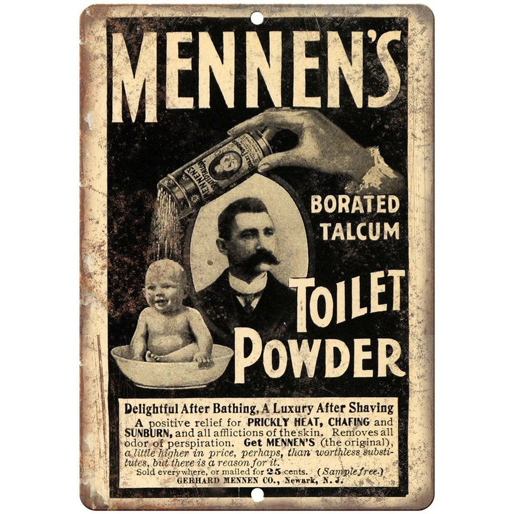 Mennen's Toilet Powder Borated Talcum Ad 10" X 7" Reproduction Metal Sign ZF151