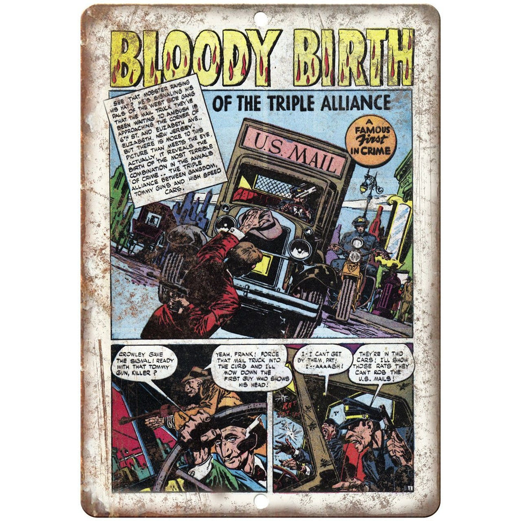 Penalty! Bloody Birth Vintage Comic Strip 10" X 7" Reproduction Metal Sign J349