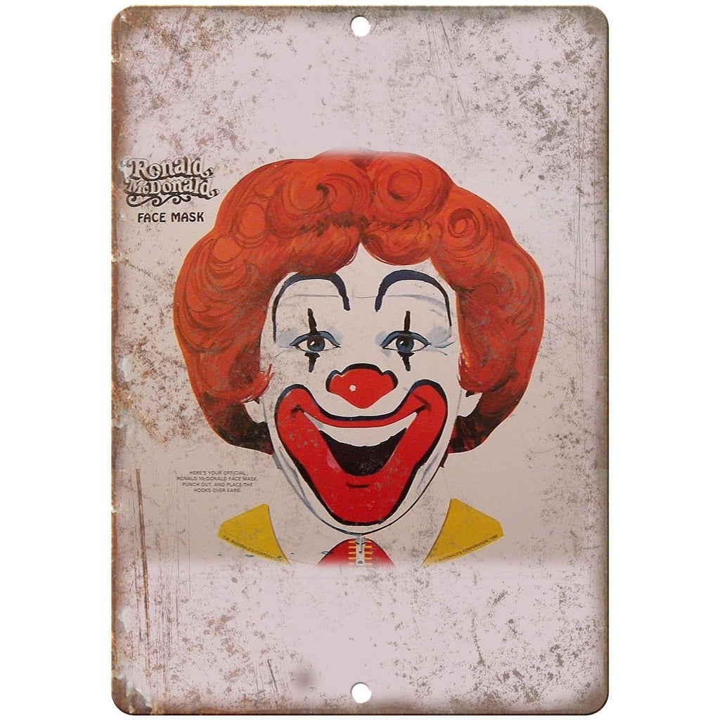 Ronald McDonald Face Mask Vintage Ad 10" X 7" Reproduction Metal Sign N238