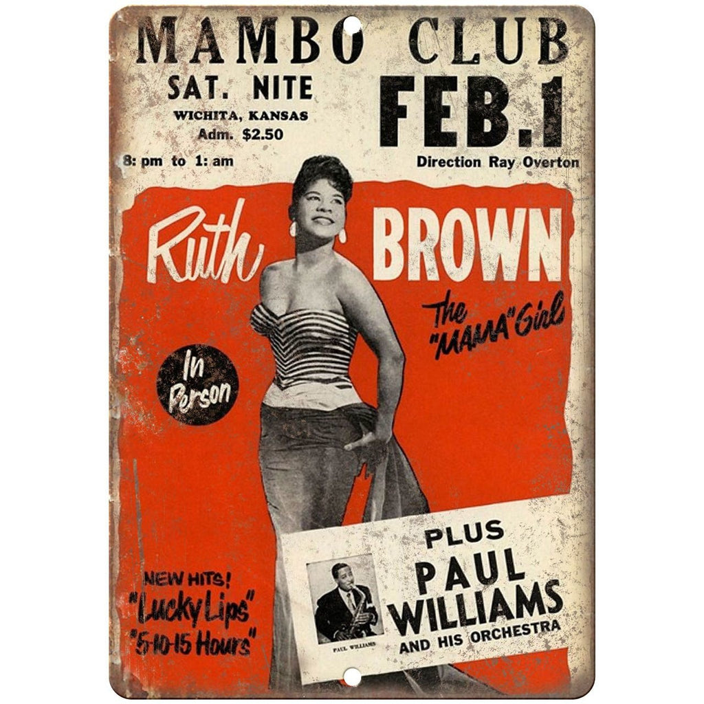 Ruth Brown Mambo Club vintage concert flyer 10" x 7" retro metal sign K14