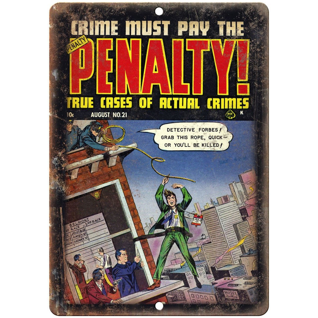 Penalty! Crime Mafia Comic Book Art 10" X 7" Reproduction Metal Sign J325