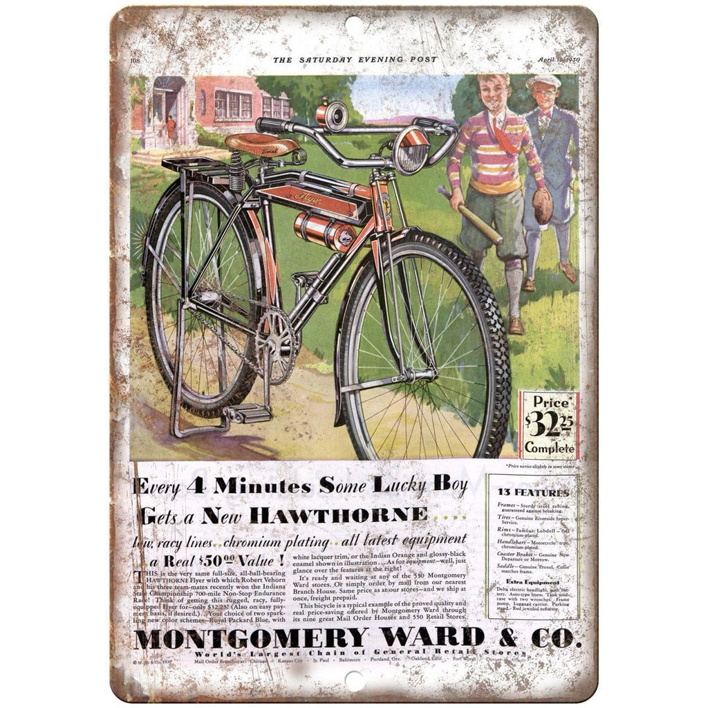 Montgomery Ward Vintage Bicycle Ad 10" x 7" Reproduction Metal Sign B218