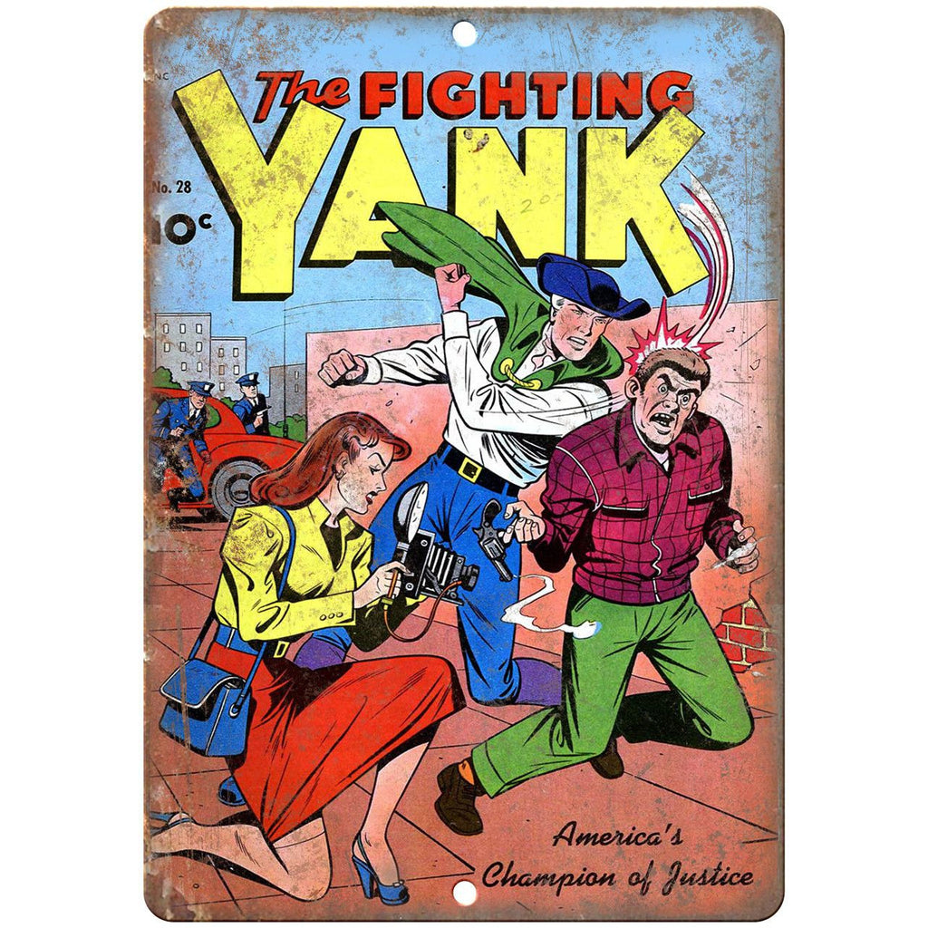 The Fighting Yank No 28 Comic Cover Book 10" x 7" Reproduction Metal Sign J622