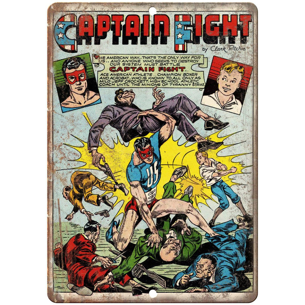 Captain Fight Comic Vintage Cover 10" x 7" Reproduction Metal Sign J631