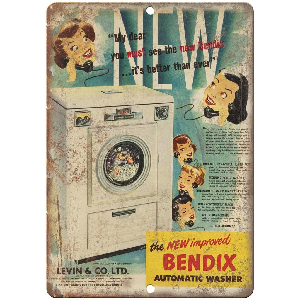 Bendix Automatic Washer Levin & Co 10" X 7" Reproduction Metal Sign ZF09
