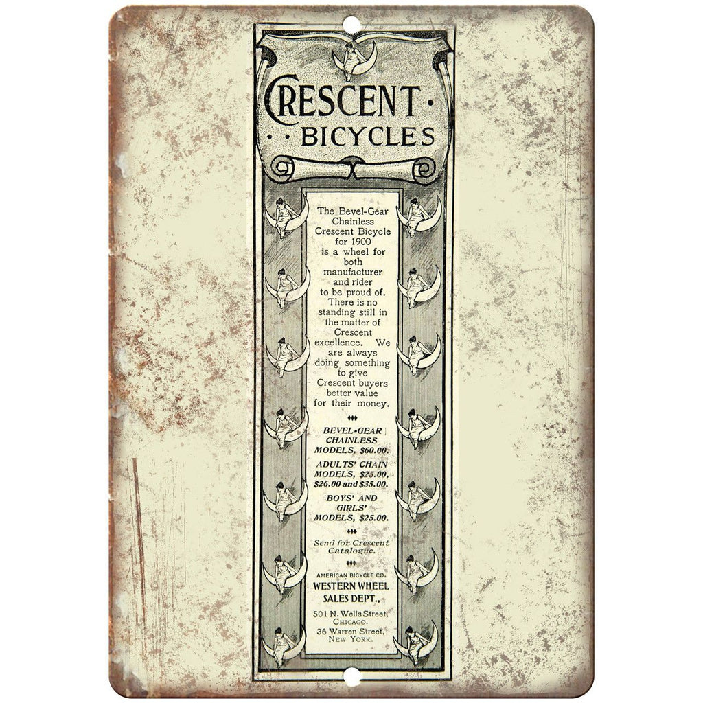 Crescent Bicycles Vintage Ad 10" x 7" Reproduction Metal Sign B369