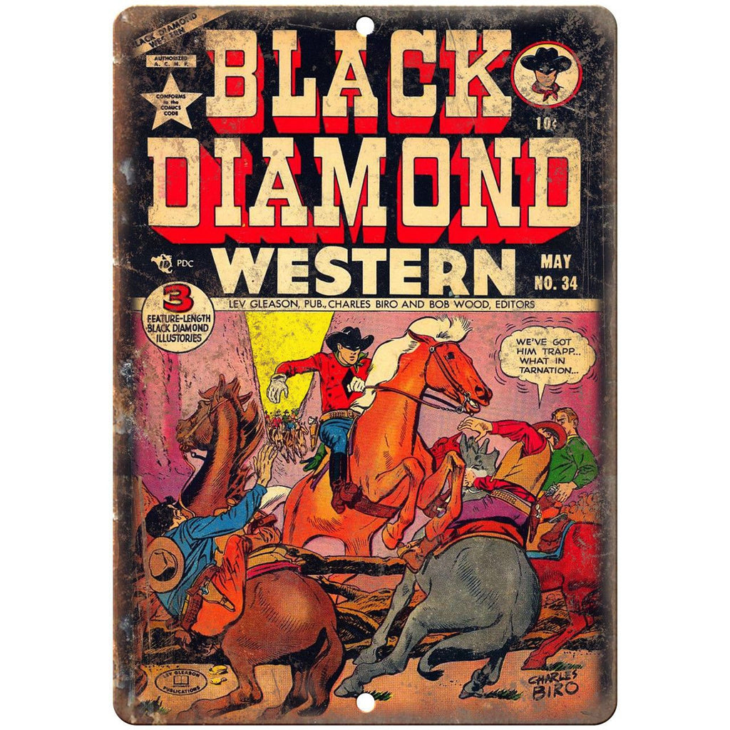 Black Diamond Western No 34 Comic Book Art 10" x 7" Reproduction Metal Sign J589