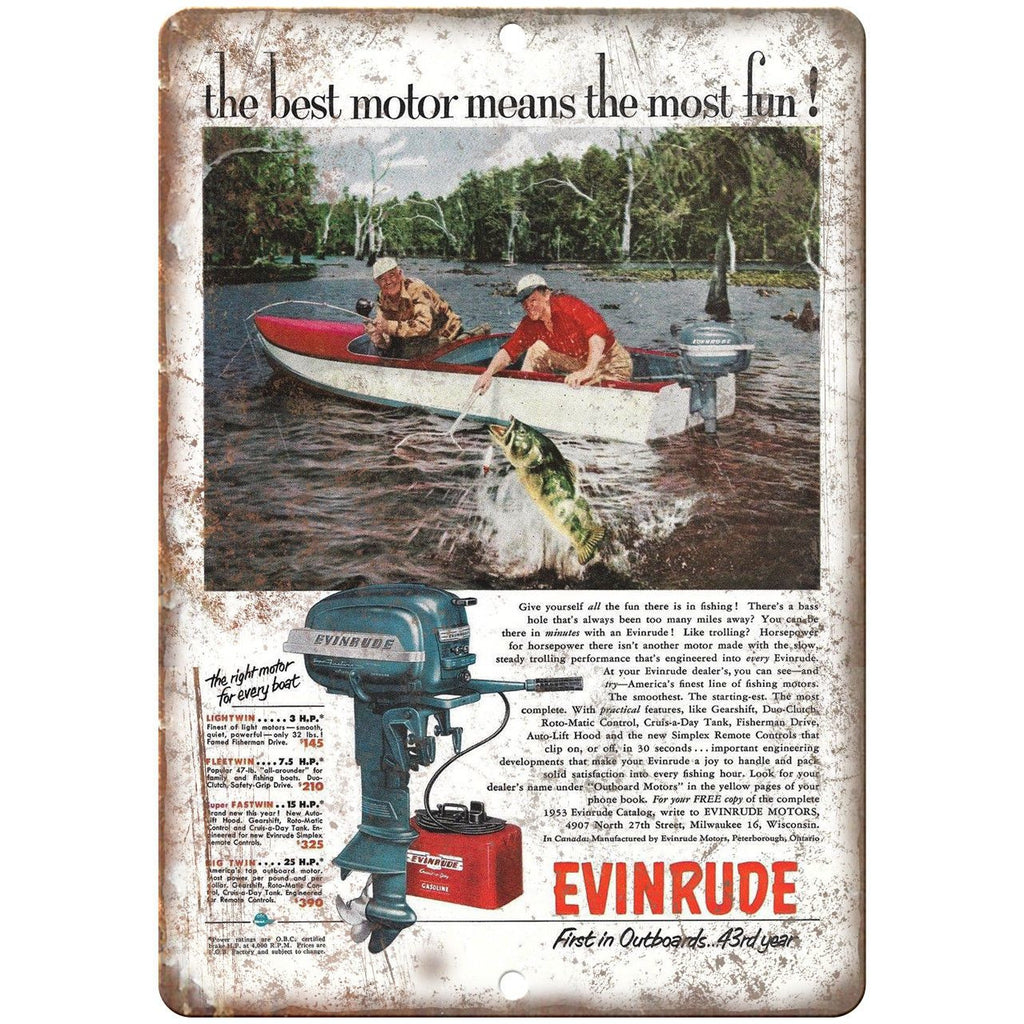 Evinrude Outboard Motor Boating Ad 10" x 7" Reproduction Metal Sign L24