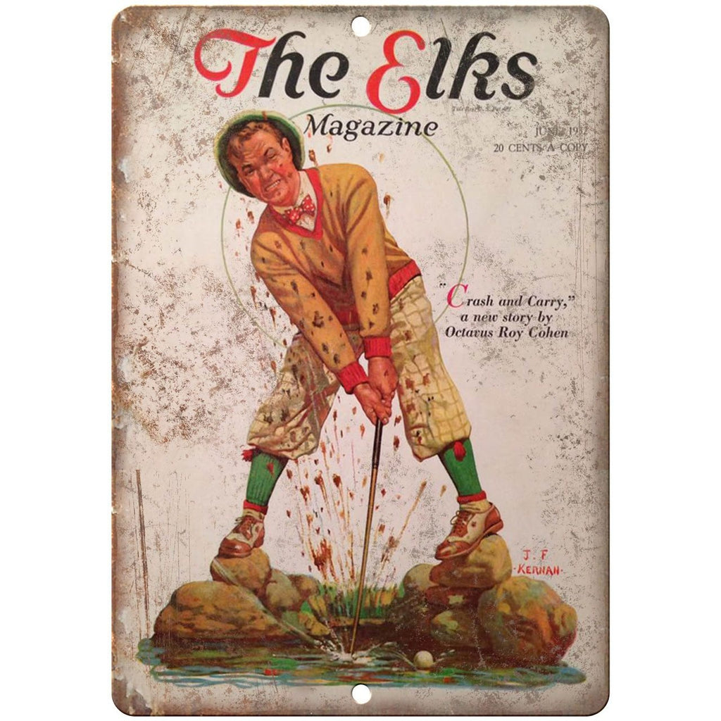 The Elks Magazine Golf vintage ad Crash and Carry 10" x 7" retro metal sign