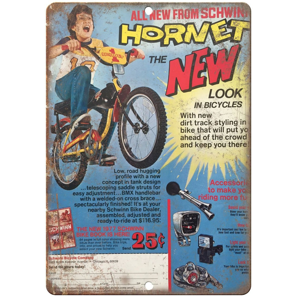Schwinn Hornet Bicycle 10" x 7" retro metal sign