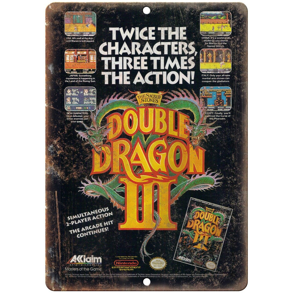 Double Dragon III Nintendo Video Game Ad 10" x 7" Reproduction Metal Sign G303