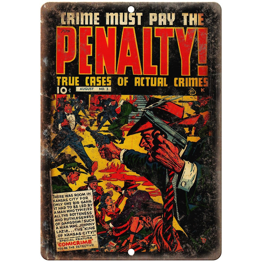 Penalty! Comicrime Vintage Ace Comics 10" X 7" Reproduction Metal Sign J326