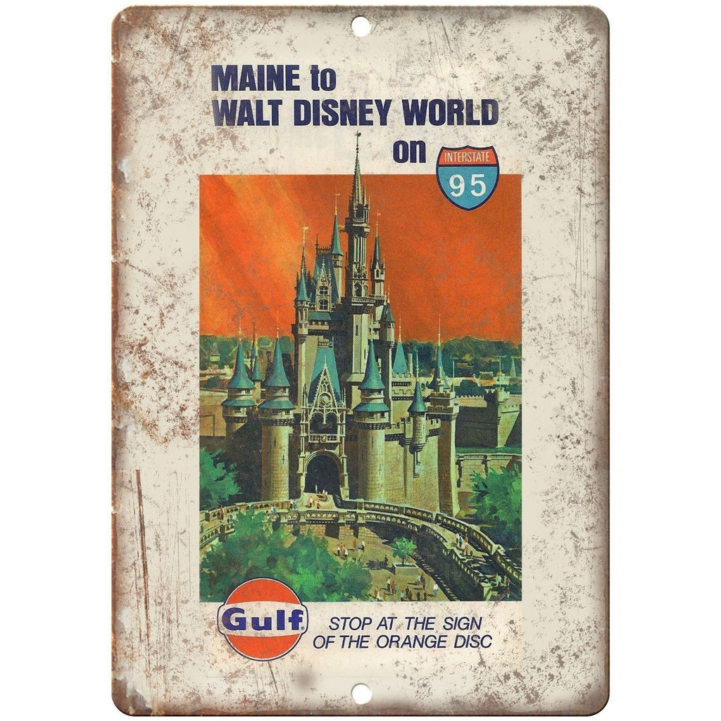 Gulf Motor Oil Maine To Disney Roadmap Cover 10"x7" Reproduction Metal Sign A141