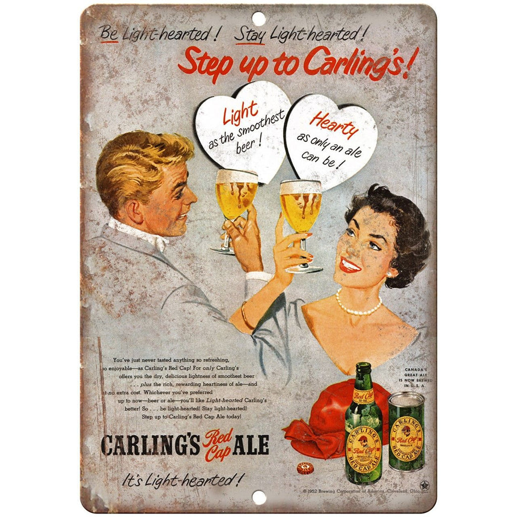 Carling's Red Cap Beer Ale Vintage Ad 10" x 7" Reproduction Metal Sign E293