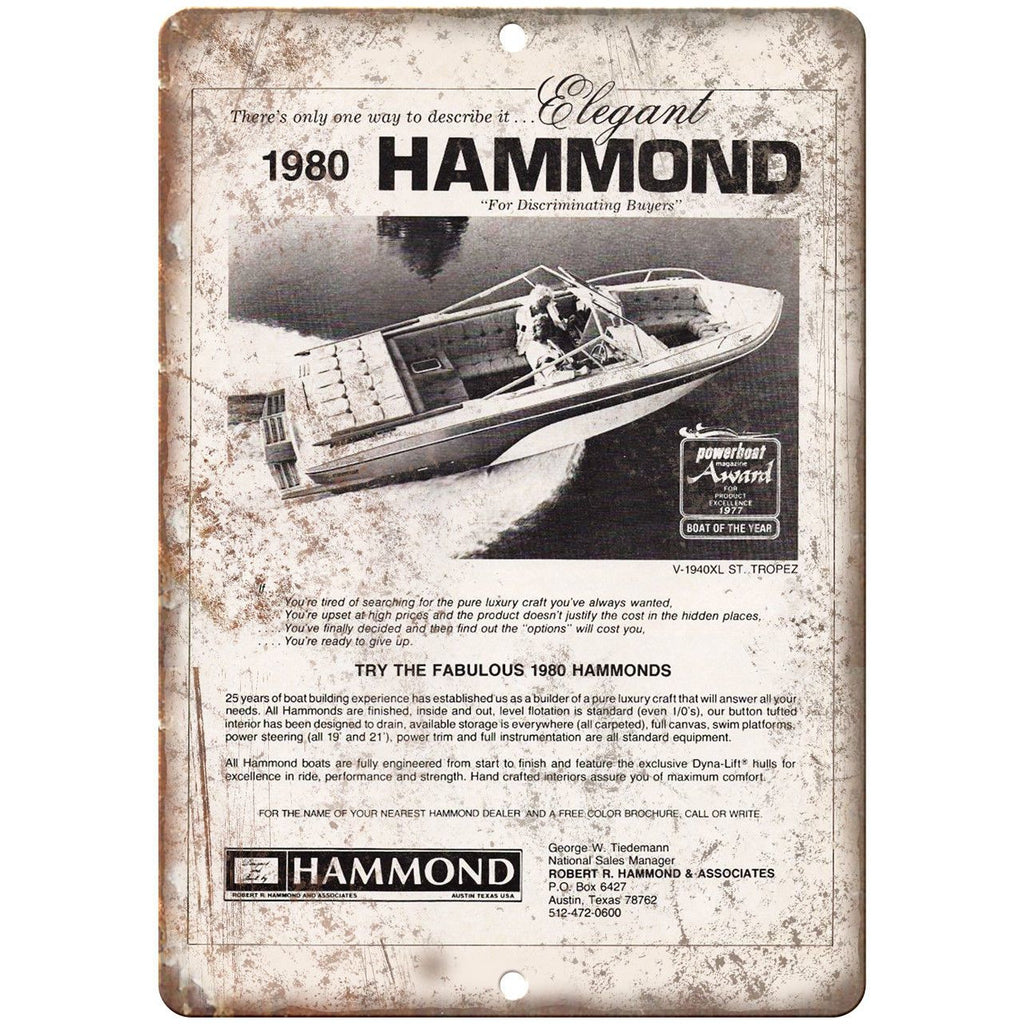 1980 Hammond Boat Vintage Ad 10" x 7" Reproduction Metal Sign L78