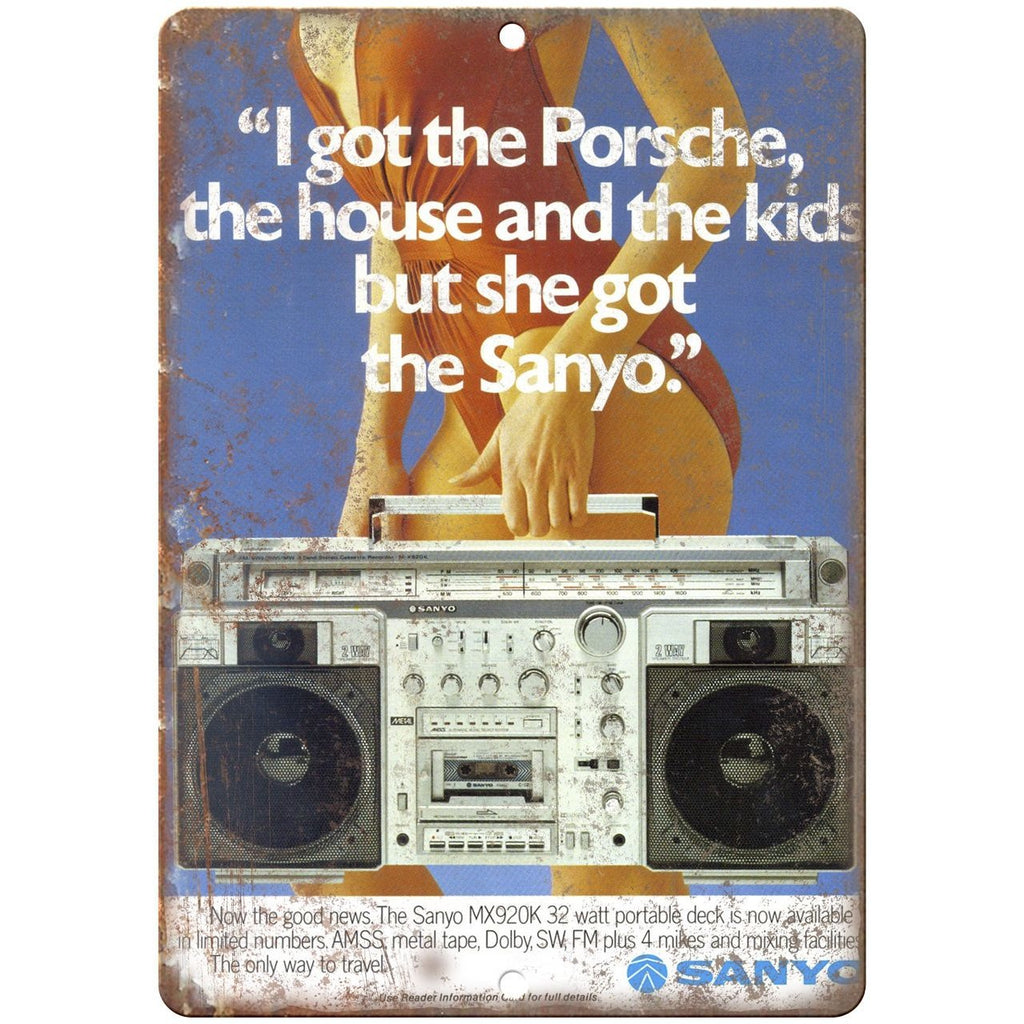 Sanyo Boombox Ghetto Blaster 10" x 7" reproduction metal sign
