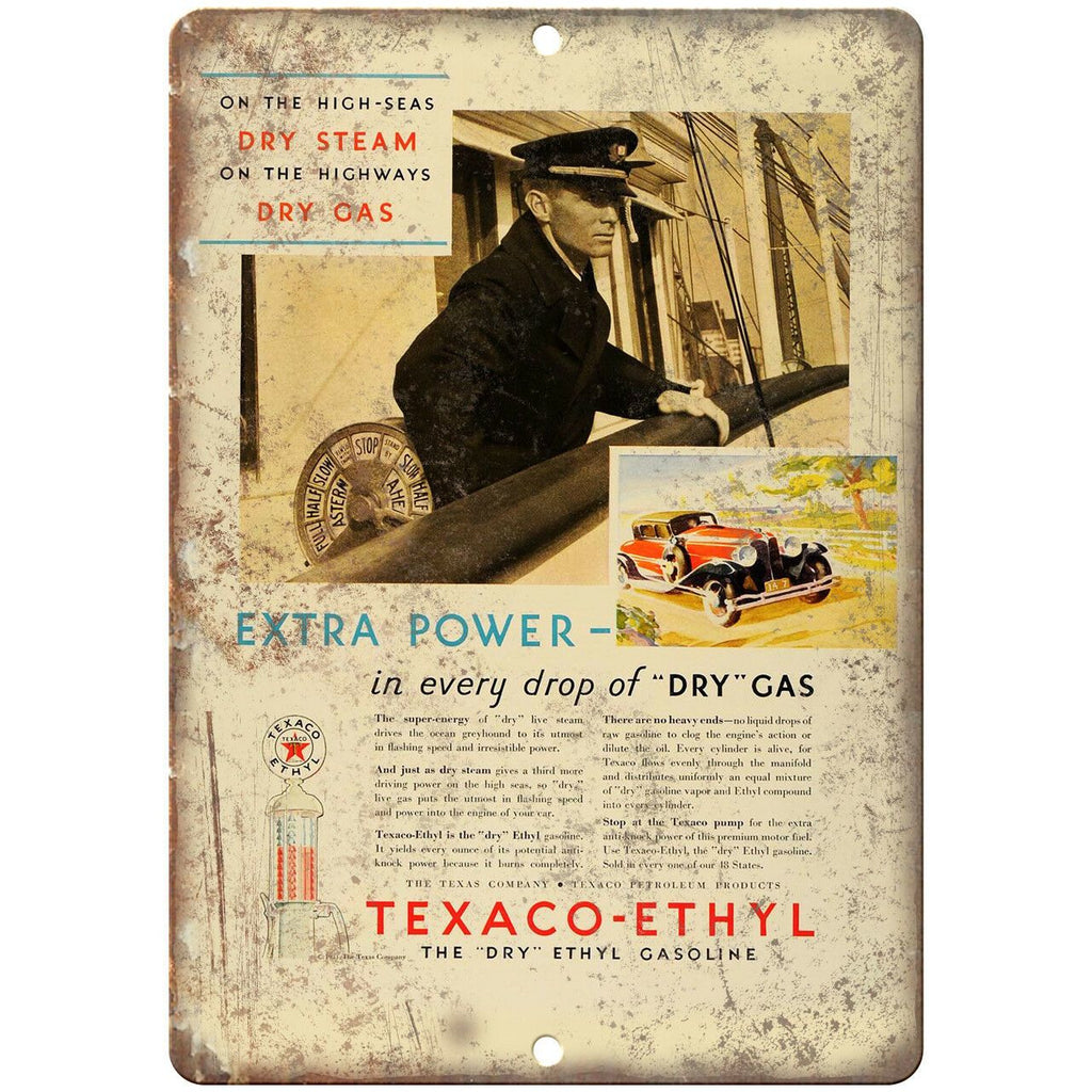 Texaco Ethyl Dry Gas Vintage Sign 10" X 7" Reproduction Metal Sign A692