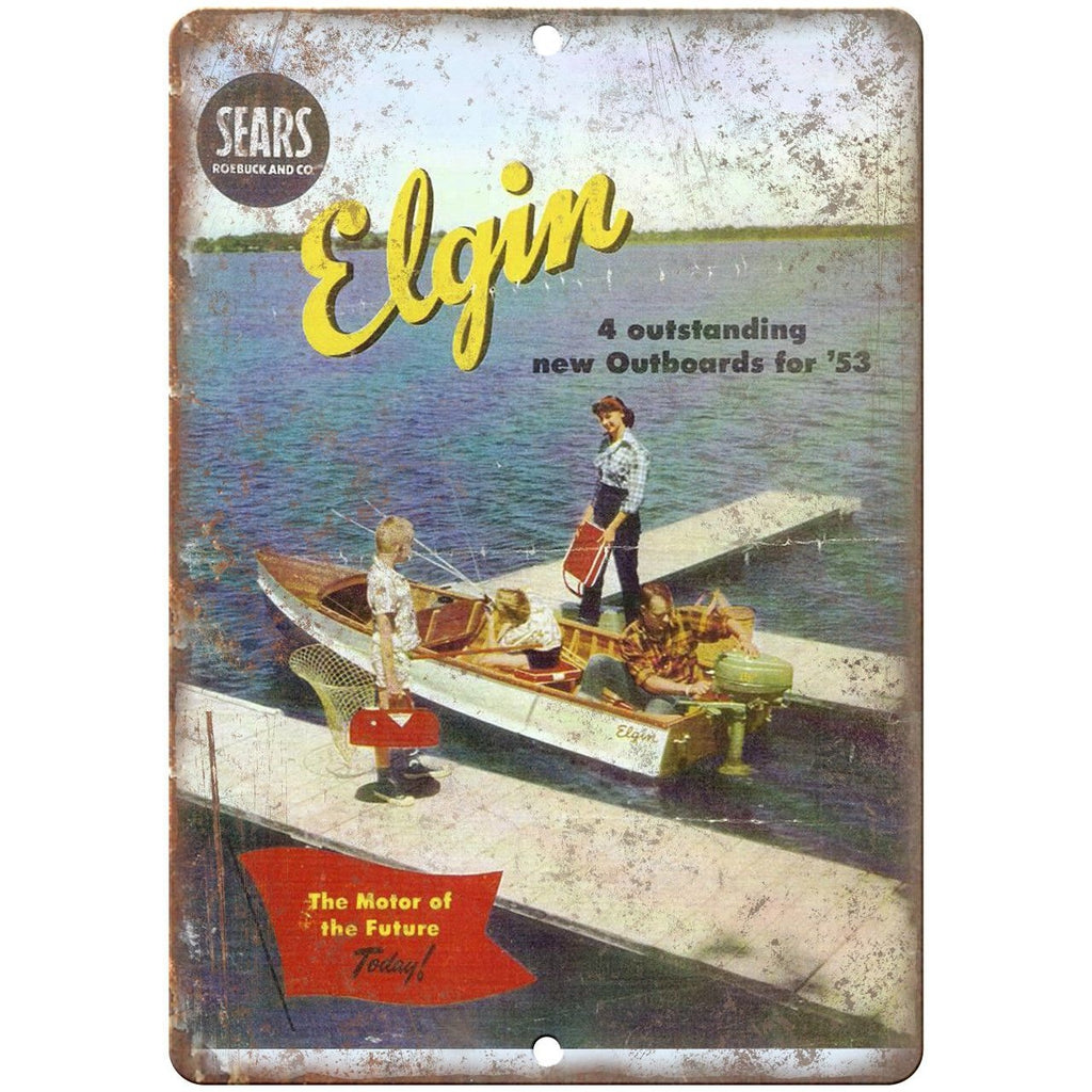 Elgin Outboards 1953 Sears Vintage Boating Ad 10" x 7" Reproduction Metal Sign