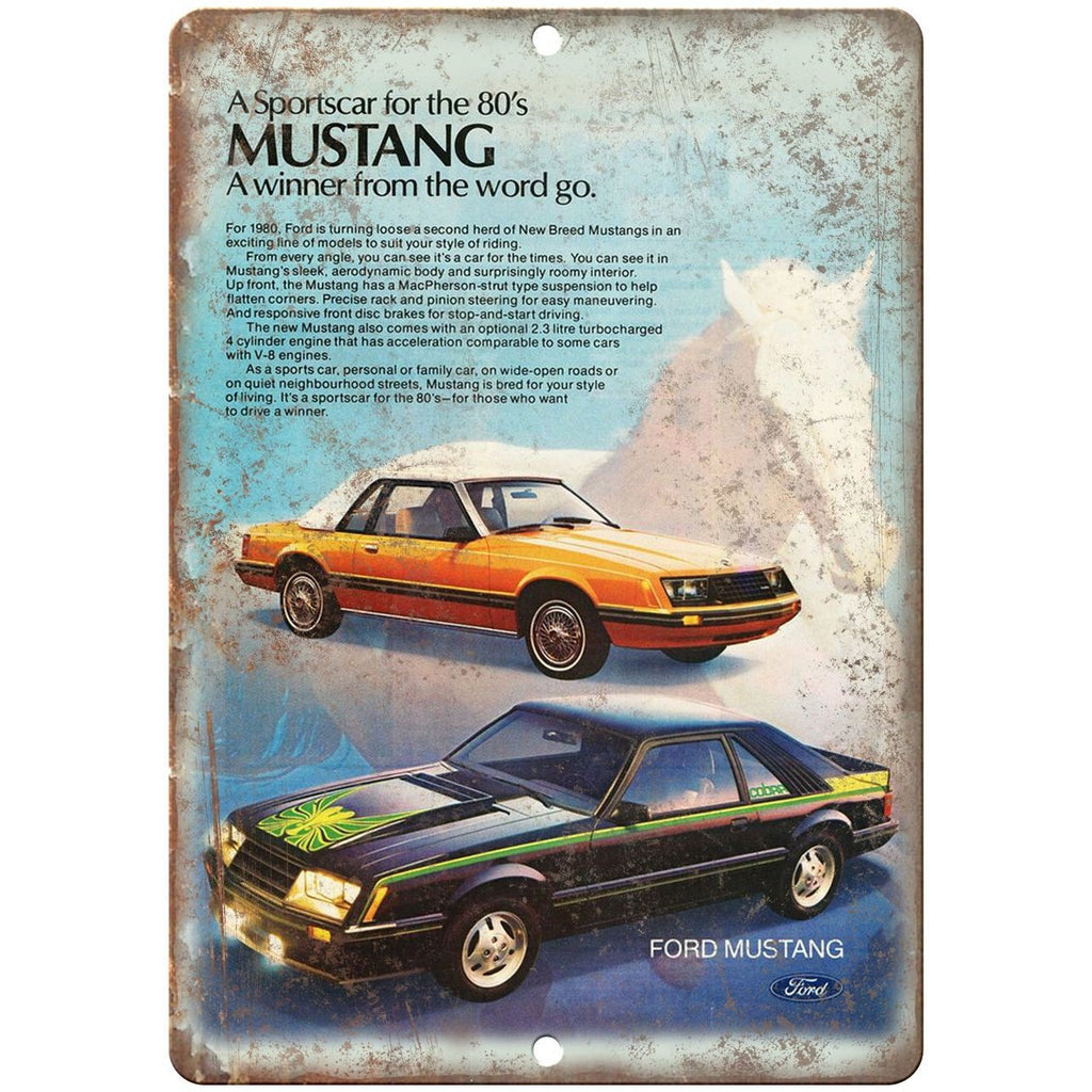1980 - Ford Mustang Sportscar - 10" x 7" Retro Look Metal Sign