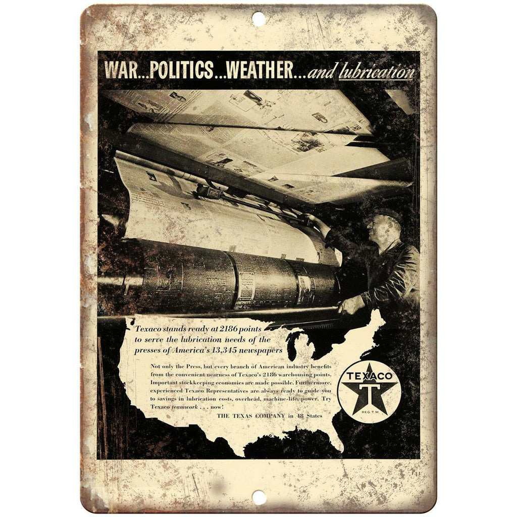 Texaco Gas War Politics Weather 10" X 7" Reproduction Metal Sign A694