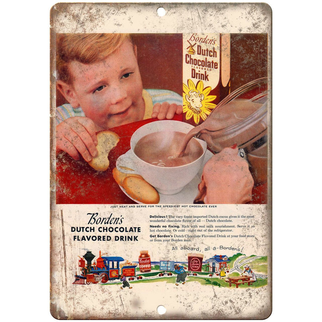 Borden's Dutch Chocolate Drink Ad 10" X 7" Reproduction Metal Sign N394